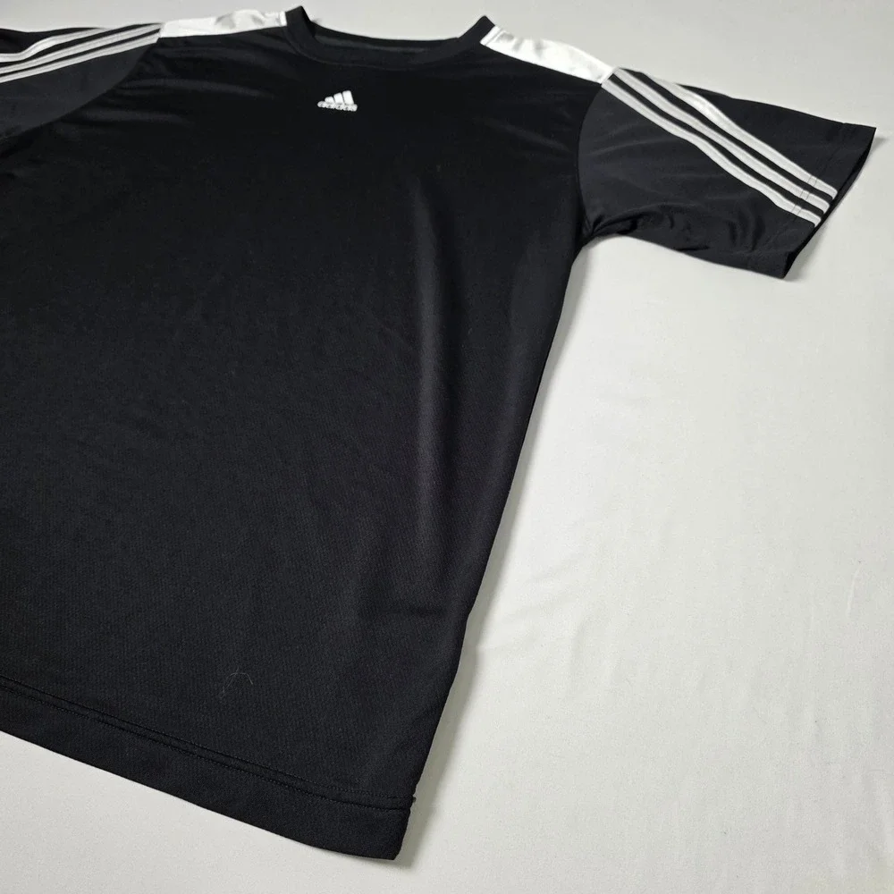 Adidas T-Shirt Men Large Black‎ Active 360 Short Sleeve AZB004 Stripe Athletic